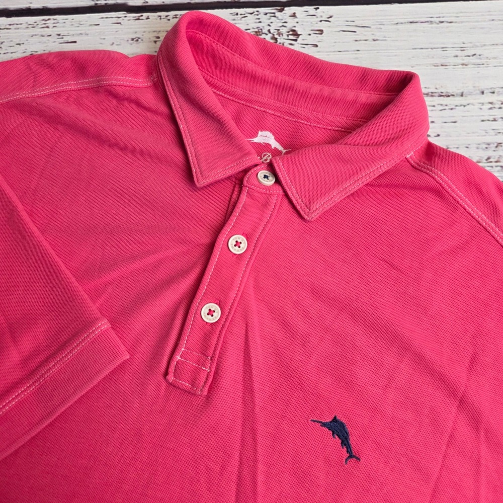 Tommy Bahama Mens IslandZone Pima Cotton‎ Polyester Polo Shirt Pink Large Spot